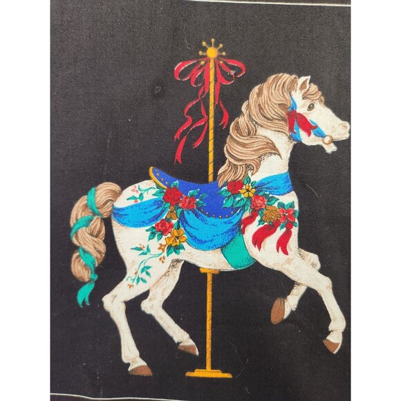 Vintage Carousel Horse Fabric Panel Cranston Print Red Blue Quilting Material Ca - Picture 4 of 16